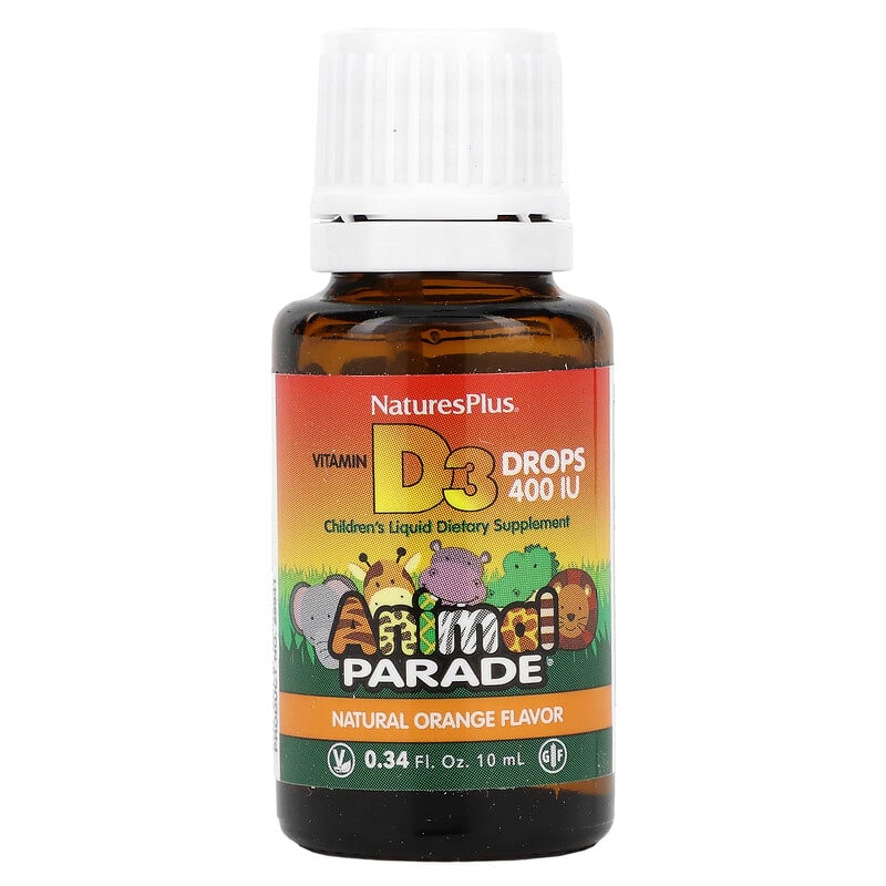 NaturesPlus, Animal Parade, Vitamin D3 Drops, Natural Orange, 400 IU, 0.34 fl oz (10 ml)