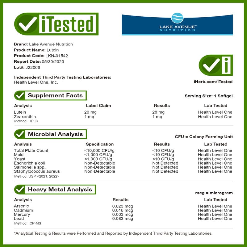 Lake Avenue Nutrition, Lutein, 20 mg, 120 Veggie Softgels