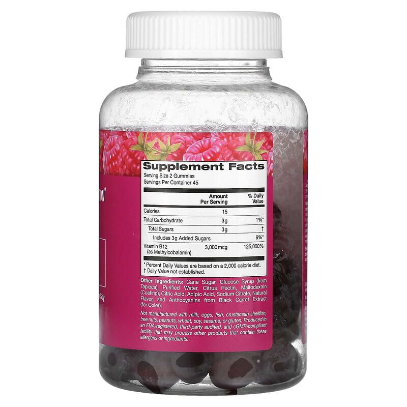 California Gold Nutrition, Vitamin B12 Gummies, Natural Raspberry Flavor, Gelatin Free, 1,500 mcg, 90 Gummies