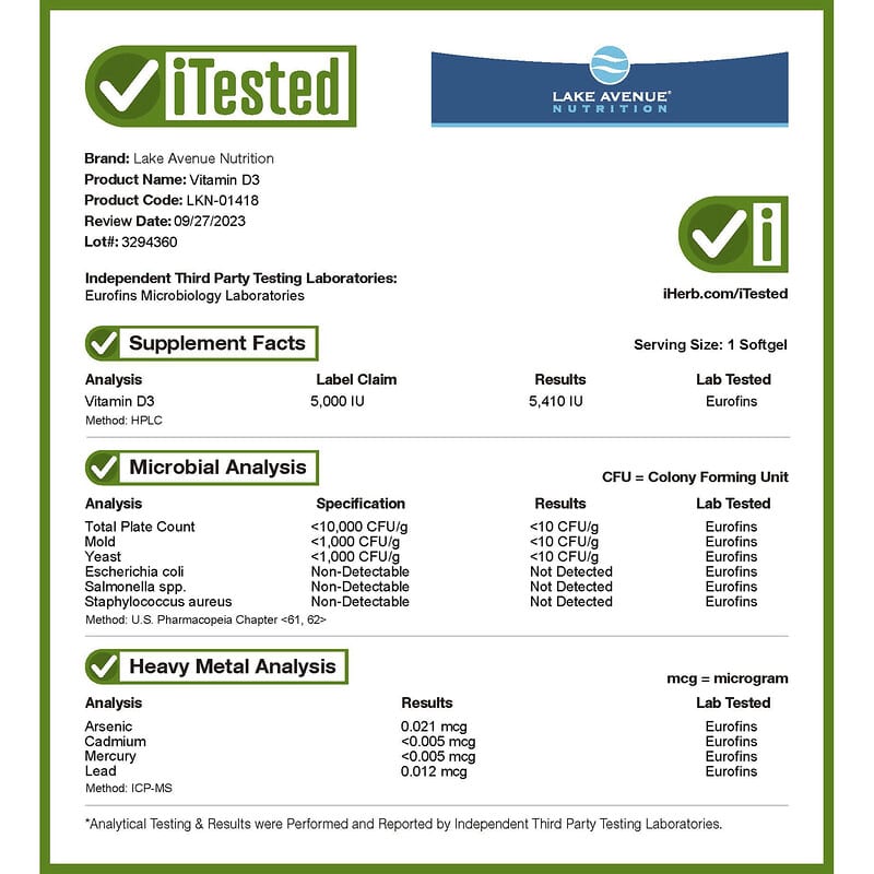 Lake Avenue Nutrition, Vitamin D3, 125 mcg (5,000 IU), 360 Softgels