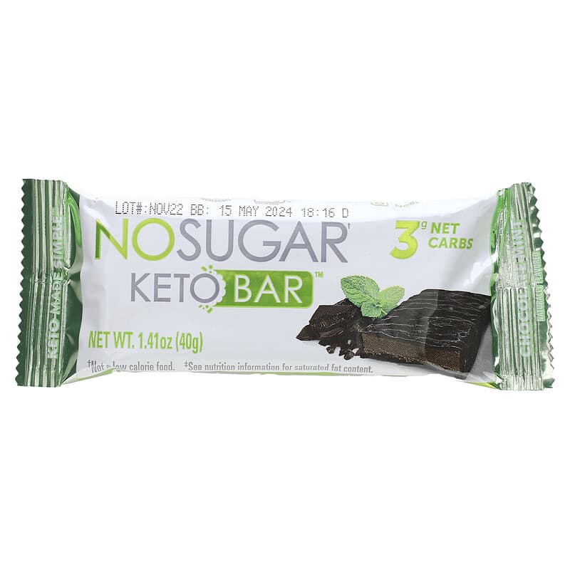 The No Sugar Company, Keto Bar, Chocolate Mint, 12 Bars, 1.41 oz (40 g) Each