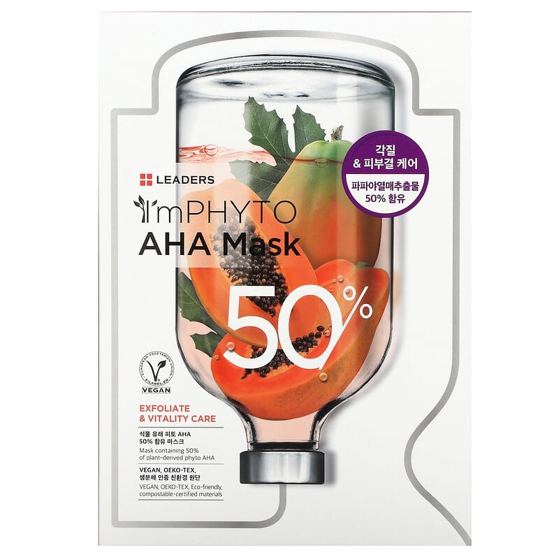 Leaders, I'mPhyto AHA Beauty Mask, 10 Sheets, 0.77 fl oz  (23 ml) Each