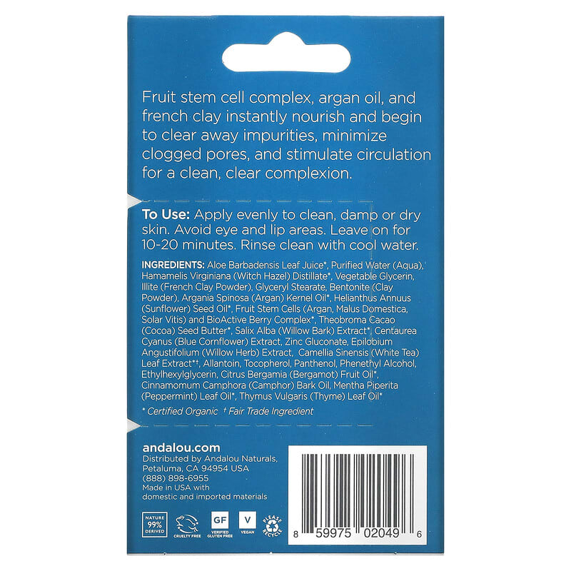 Andalou Naturals, Instant Clarity Beauty Face Mask, Argan Oil & Blue Clay, 0.28 oz (8 g)