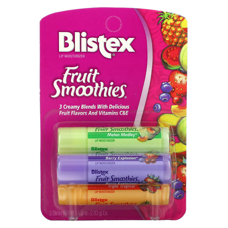 Blistex, Lip Moisturizer, Fruit Smoothies, 3 Sticks, 0.10 oz (2.83 g) Each