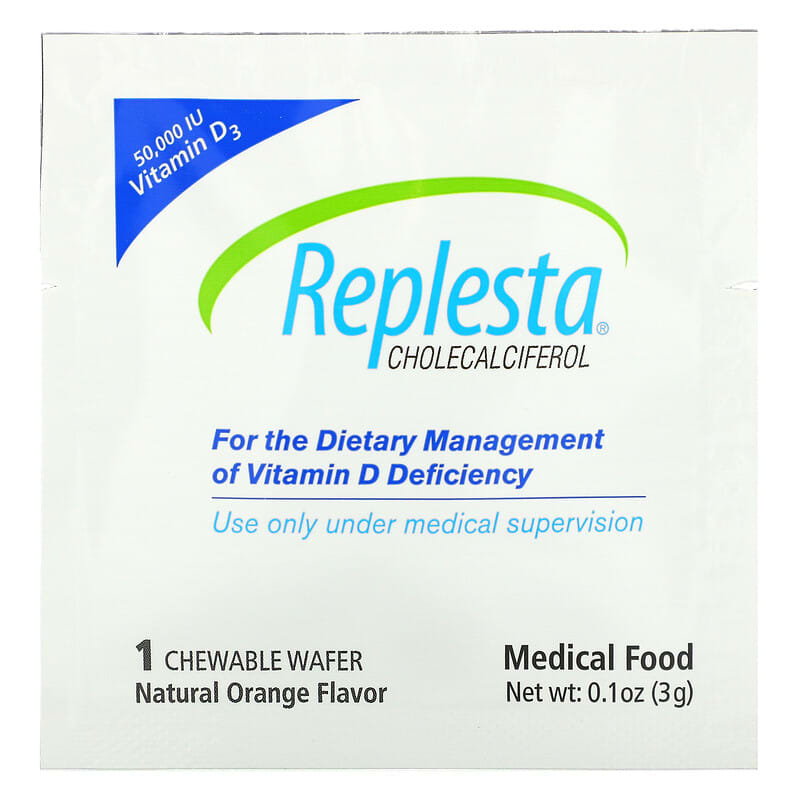 Replesta, Vitamin D-3, Cholecalciferol, Natural Orange, 50,000 IU, 4 Chewable Wafers