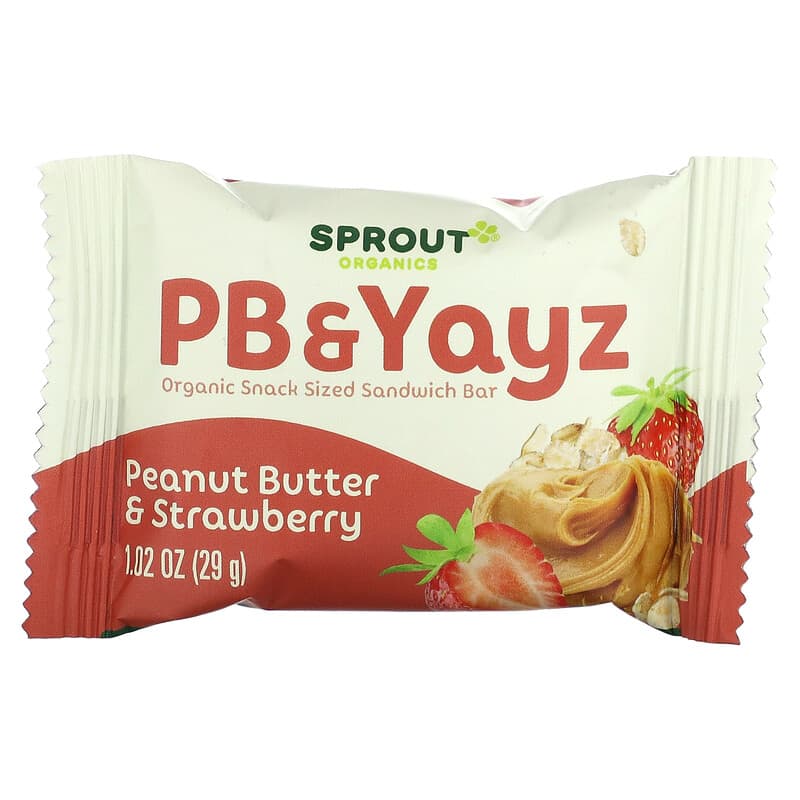 Sprout Organics, PB & Yayz, Organic Snack Sized Sandwich Bar, Peanut Butter & Strawberry, 5 Bars, 1.02 oz (29 g) Each