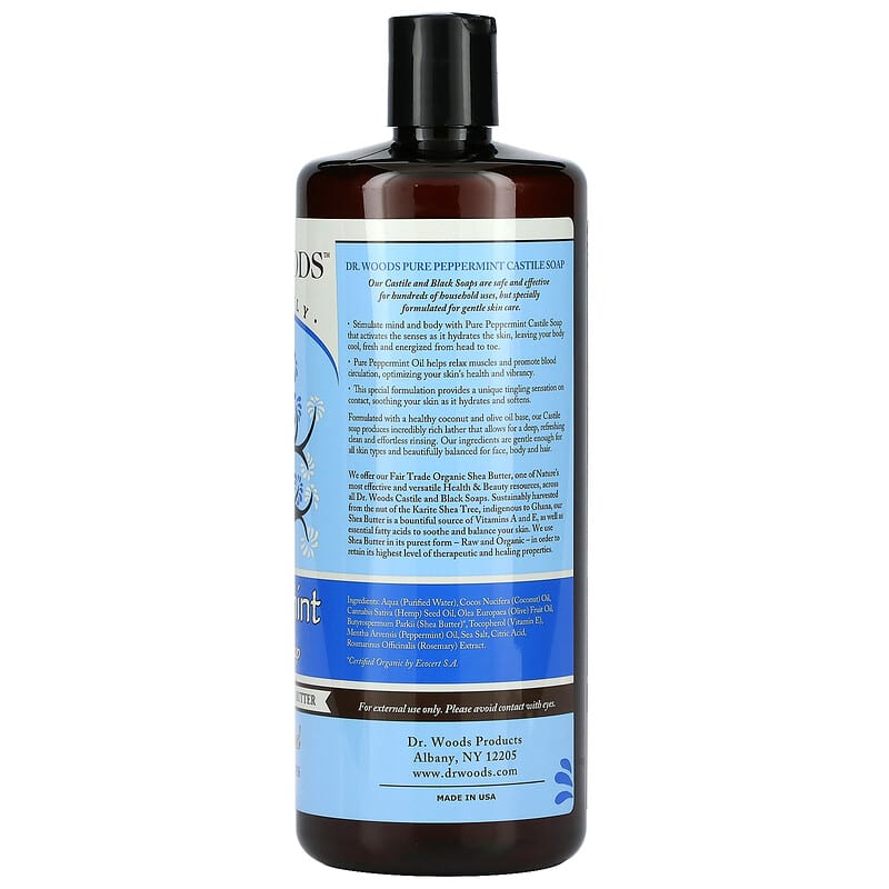 Dr. Woods, Peppermint Castile Soap with Fair Trade Shea Butter, 32 fl oz (946 ml)