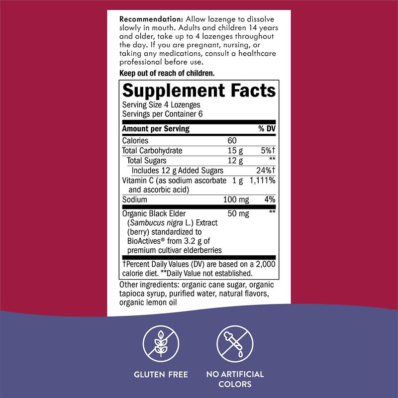 Nature's Way, Sambucus Elderberry, Vitamin C Lozenges, Wild Cherry Flavored, 24 Lozenges