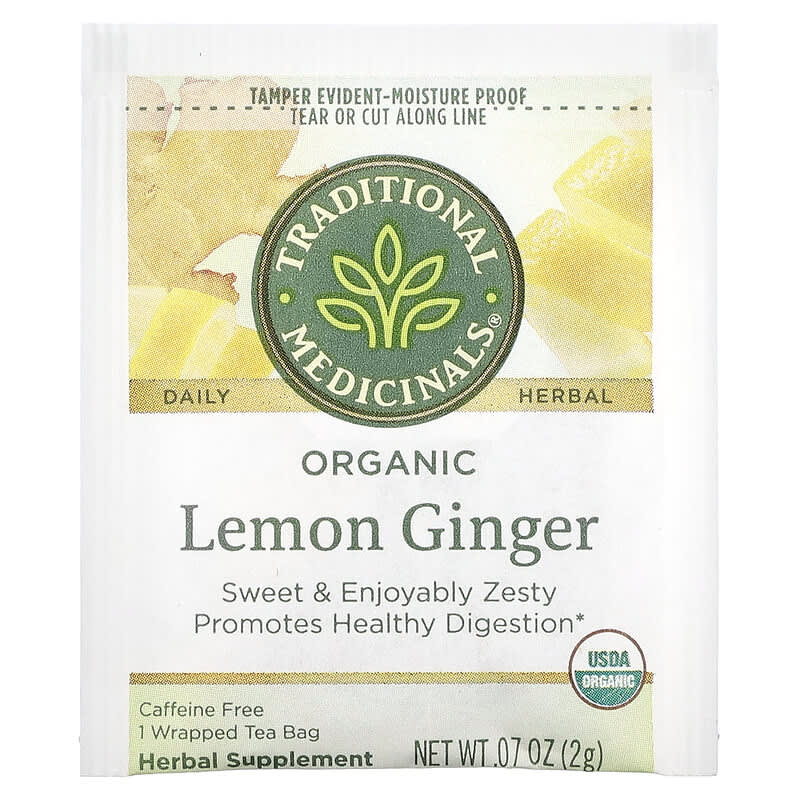 Traditional Medicinals, Herbal Teas, Organic Lemon Ginger, Caffeine Free, 16 Wrapped Tea Bags, 1.13 oz (32 g)