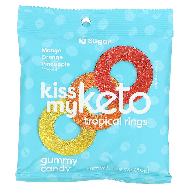 Kiss My Keto, Gummy Candy, Tropical Rings, Mango Orange Pineapple, 6 Bags, 1.76 oz (50 g ) Each