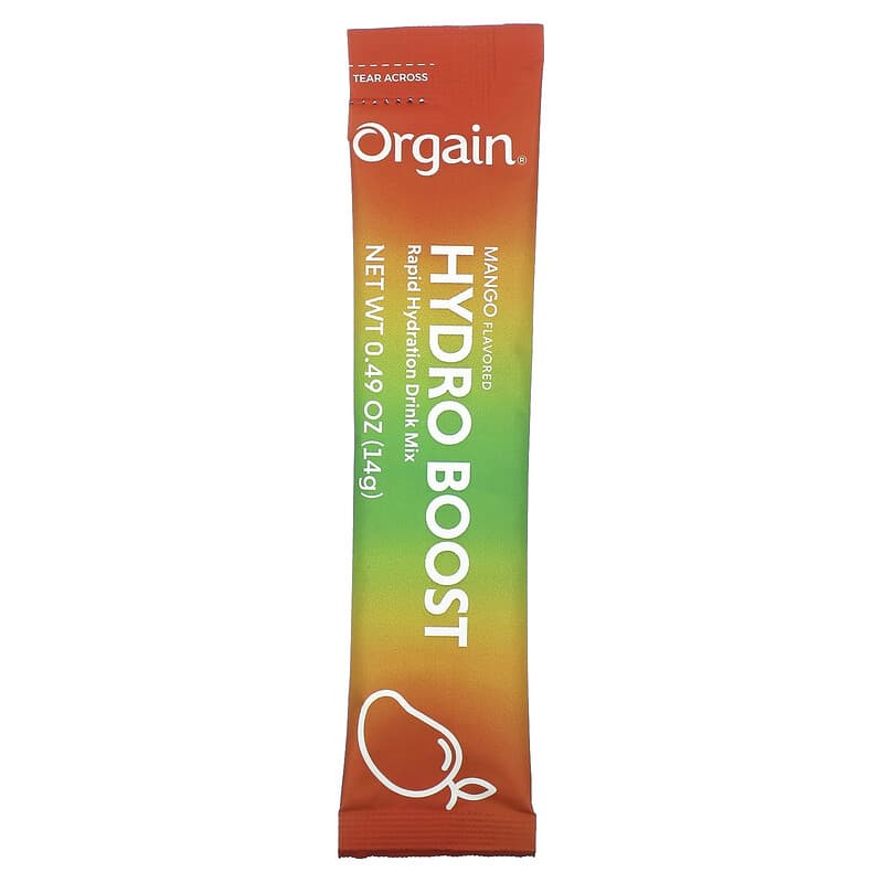 Orgain, Hydro Boost Rapid Hydration Drink Mix, Mango, 8 Stick Packs, 0.49 oz (14 g) Each