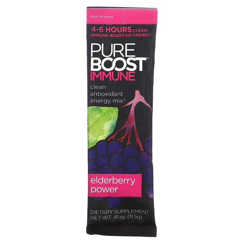 Pureboost, Immune, Clean Antioxidant Energy Mix, Elderberry Power, 10 Packets, 0.41 oz (11.5 g) Each