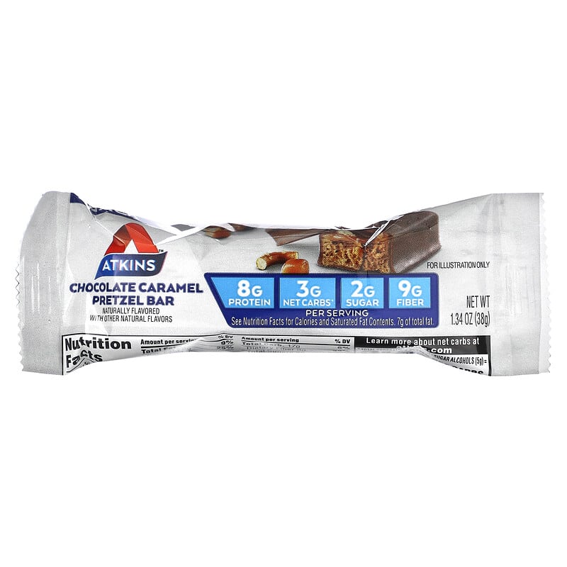 Atkins, Snack, Chocolate Caramel Pretzel Bar, 5 Bars, 1.34 oz (38 g) Each