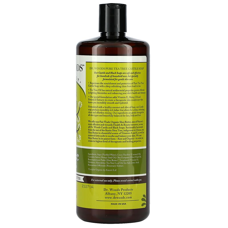 Dr. Woods, Tea Tree Castile Soap with Fair Trade Shea Butter, 32 fl oz (946 ml)