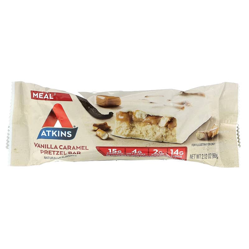 Atkins, Protein Meal Replacement, Vanilla Caramel Pretzel, 5 Bars, 2.12 oz (60 g)