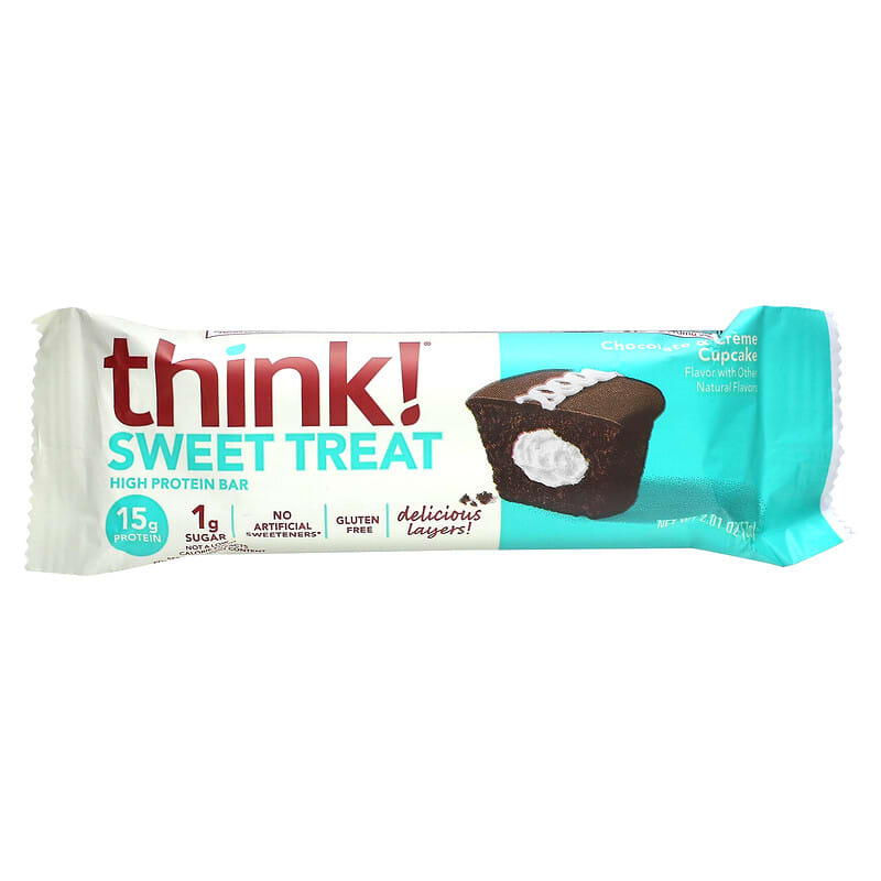 Think !, Sweet Treat, High Protein Bar, Chocolate & Creme Cupcake, 5 Bars, 2.01 oz (57 g)