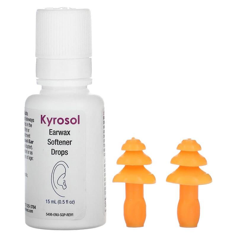 NeilMed, Kyrosol, Earwax Softener Drops, 0.5 fl oz (15 ml) and 2 Soft Ear Plugs