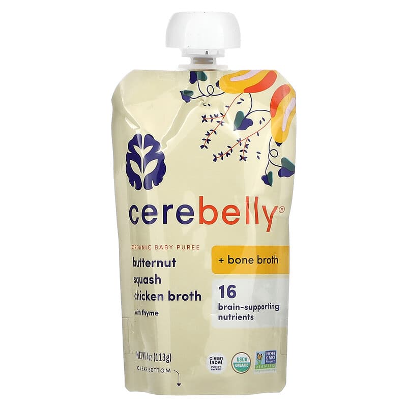 Cerebelly, Organic Baby Puree, Butternut, Squash, Chicken Broth with Thyme, 6 Pouches, 4 oz (113 g) Each